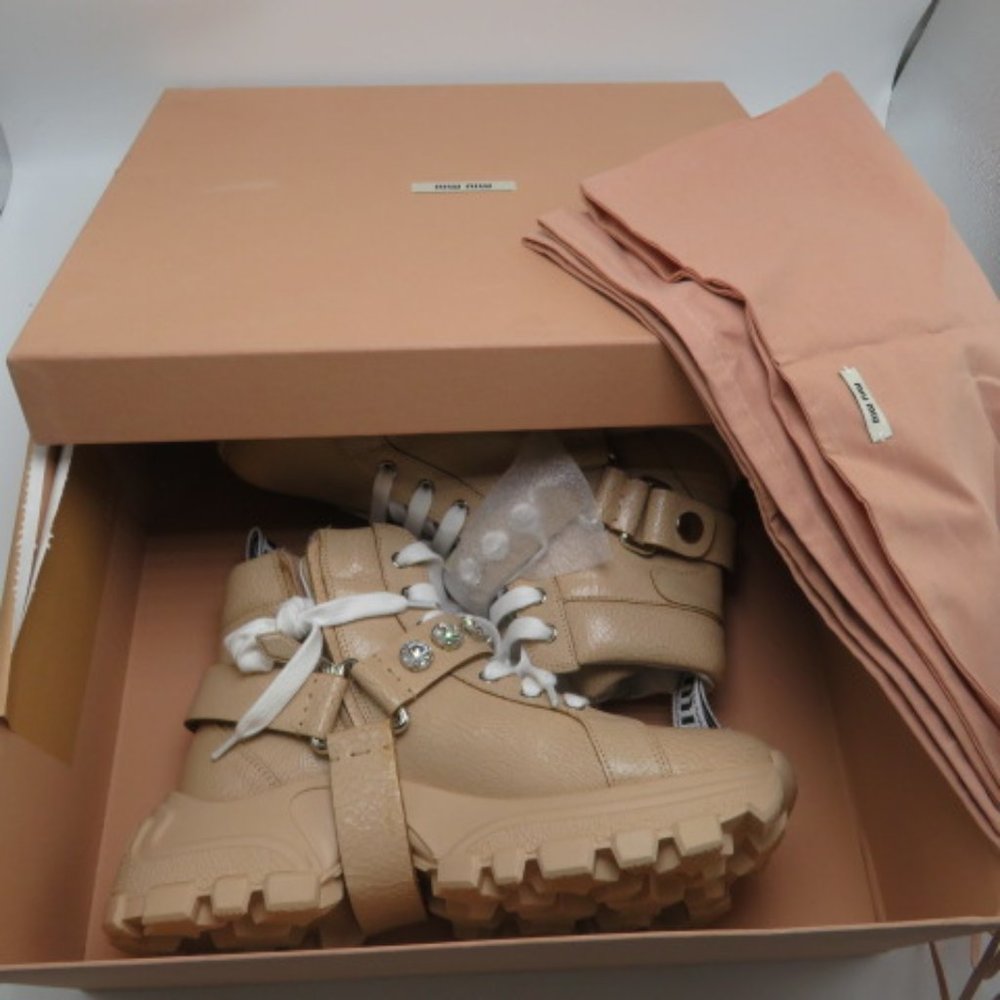 MIU MIU Crystal-Embellished Hiking Boots Sneakers - Picture 5 of 8